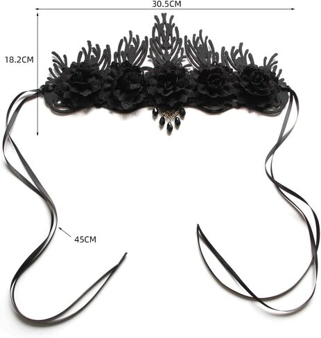 شريط راس بنمط لوليتا القوطي الداكن بنمط عتيق من الدانتيل الاسود الباروك والملكة وطوق للشعر لحفلات الهالوين والكريسماس والحفلات التنكرية والحفلات التنكرية in Kuwait