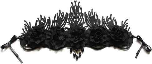 شريط راس بنمط لوليتا القوطي الداكن بنمط عتيق من الدانتيل الاسود الباروك والملكة وطوق للشعر لحفلات الهالوين والكريسماس والحفلات التنكرية والحفلات التنكرية in Kuwait