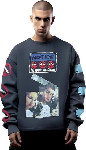 Arnodefrance الرجال خمر الرسم البلوز المتضخم طاقم الرقبة عارضة البلوز بلوزات in Kuwait