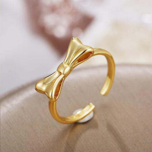 تي او ان ال يو واي اي اكس خاتم ذهبي على شكل عقدة على شكل فيونكة للنساء، مجوهرات ذهبية لطيفة بتصميم بسيط قابل للتعديل in Kuwait