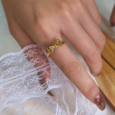 تي او ان ال يو واي اي اكس خاتم ذهبي على شكل عقدة على شكل فيونكة للنساء، مجوهرات ذهبية لطيفة بتصميم بسيط قابل للتعديل in Kuwait