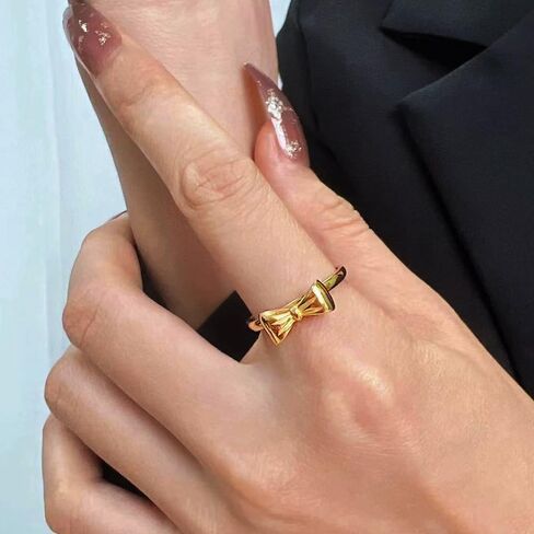 تي او ان ال يو واي اي اكس خاتم ذهبي على شكل عقدة على شكل فيونكة للنساء، مجوهرات ذهبية لطيفة بتصميم بسيط قابل للتعديل in Kuwait
