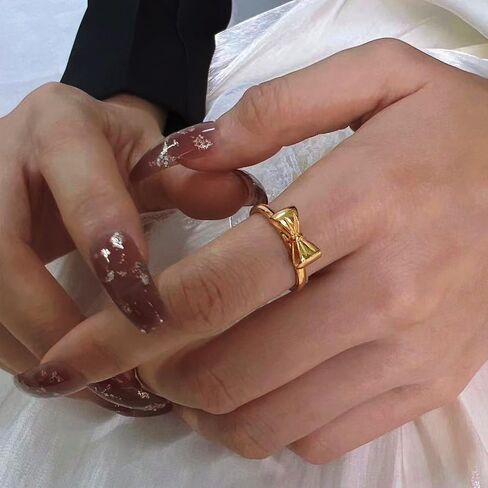 تي او ان ال يو واي اي اكس خاتم ذهبي على شكل عقدة على شكل فيونكة للنساء، مجوهرات ذهبية لطيفة بتصميم بسيط قابل للتعديل in Kuwait