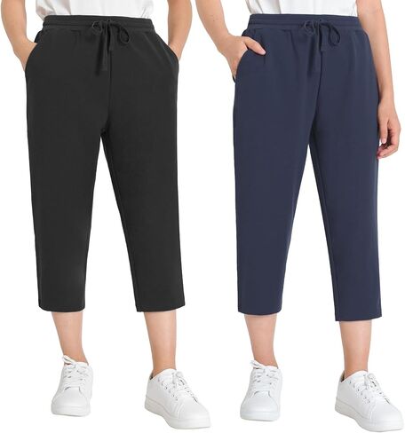 Weintee Women's Cotton Capris with Pockets 2 Pack in Saudi Arabia