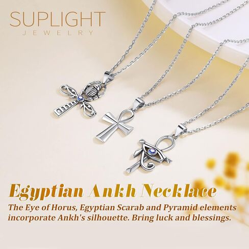 Suplight 925 من الفضة الاسترليني/عين حورس من الفولاذ المقاوم للصدأ، مفتاح الحياة صليب عنخ، صليب الثعبان، قلادة أنوبيس إله الموت قلادة مصرية قديمة للرجال والنساء مجوهرات (مع صندوق هدايا) in Saudi Arabia