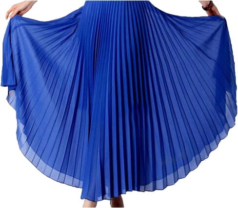 Womens Chiffon Pleated Bohemian Beach Maxi Skirt High Elastic Waist Swing A-line Skirt with Belt in Saudi Arabia