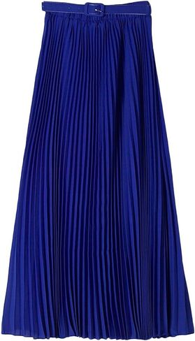 Womens Chiffon Pleated Bohemian Beach Maxi Skirt High Elastic Waist Swing A-line Skirt with Belt in Saudi Arabia