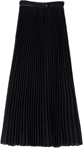 Womens Chiffon Pleated Bohemian Beach Maxi Skirt High Elastic Waist Swing A-line Skirt with Belt in Saudi Arabia