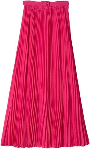 Womens Chiffon Pleated Bohemian Beach Maxi Skirt High Elastic Waist Swing A-line Skirt with Belt in Saudi Arabia
