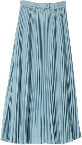 Womens Chiffon Pleated Bohemian Beach Maxi Skirt High Elastic Waist Swing A-line Skirt with Belt in Saudi Arabia