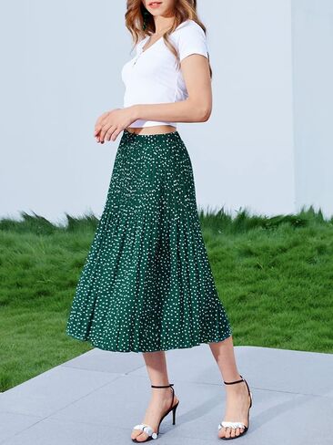 تنورة نسائية من DJT FASHION بخصر عالي المرونة على شكل حرف a مطوي من الشيفون تنورة متوسطة الطول على شكل حرف a in Kuwait