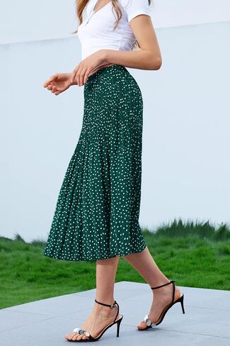 تنورة نسائية من DJT FASHION بخصر عالي المرونة على شكل حرف a مطوي من الشيفون تنورة متوسطة الطول على شكل حرف a in Kuwait