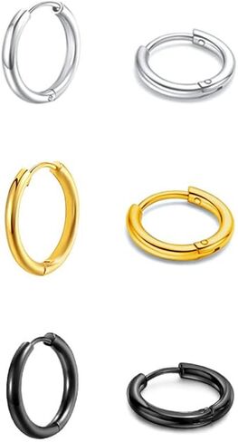 Qoolnear Titanium Steel Hoop Earrings,316L Surgical Steel Earrings,Cartilage Hoop Earrings,Huggie Hoop Earrings,8mm/10mm/12mm/14mm Sleeper Earrings For Men Women Boys Girls in Saudi Arabia