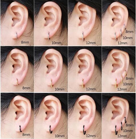 Qoolnear Titanium Steel Hoop Earrings,316L Surgical Steel Earrings,Cartilage Hoop Earrings,Huggie Hoop Earrings,8mm/10mm/12mm/14mm Sleeper Earrings For Men Women Boys Girls in Saudi Arabia