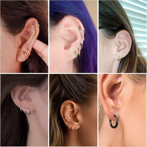 Qoolnear Titanium Steel Hoop Earrings,316L Surgical Steel Earrings,Cartilage Hoop Earrings,Huggie Hoop Earrings,8mm/10mm/12mm/14mm Sleeper Earrings For Men Women Boys Girls in Saudi Arabia