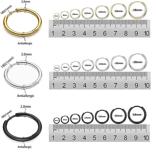Qoolnear Titanium Steel Hoop Earrings,316L Surgical Steel Earrings,Cartilage Hoop Earrings,Huggie Hoop Earrings,8mm/10mm/12mm/14mm Sleeper Earrings For Men Women Boys Girls in Saudi Arabia