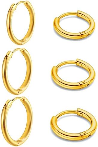 Qoolnear Titanium Steel Hoop Earrings,316L Surgical Steel Earrings,Cartilage Hoop Earrings,Huggie Hoop Earrings,8mm/10mm/12mm/14mm Sleeper Earrings For Men Women Boys Girls in Saudi Arabia