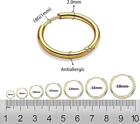 Qoolnear Titanium Steel Hoop Earrings,316L Surgical Steel Earrings,Cartilage Hoop Earrings,Huggie Hoop Earrings,8mm/10mm/12mm/14mm Sleeper Earrings For Men Women Boys Girls in Saudi Arabia