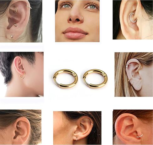 Qoolnear Titanium Steel Hoop Earrings,316L Surgical Steel Earrings,Cartilage Hoop Earrings,Huggie Hoop Earrings,8mm/10mm/12mm/14mm Sleeper Earrings For Men Women Boys Girls in Saudi Arabia