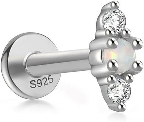 Solid 925 Sterling Silver Flat Back Stud Earrings, opal beads 16 Gauge Cartilage Helix Piercing One Piece in Kuwait