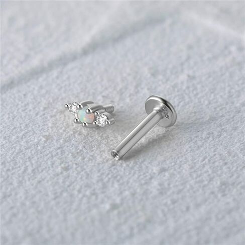 Solid 925 Sterling Silver Flat Back Stud Earrings, opal beads 16 Gauge Cartilage Helix Piercing One Piece in Kuwait