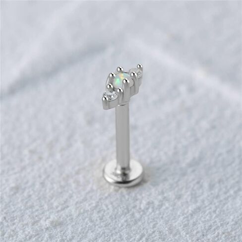 Solid 925 Sterling Silver Flat Back Stud Earrings, opal beads 16 Gauge Cartilage Helix Piercing One Piece in Kuwait