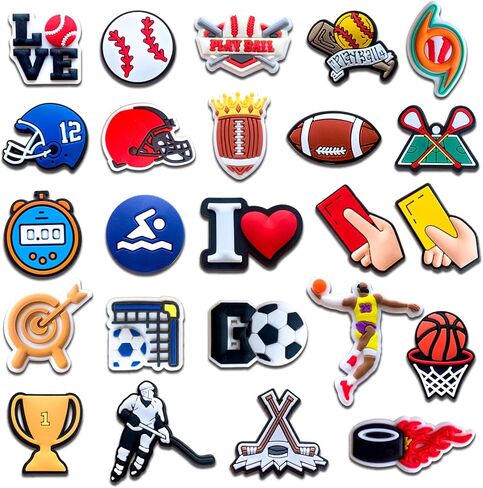 24PCS Sports Ball Shoe Decoration Charms for Clog, Baseball Football Basketball Charms Accessories for Kids Boy Girl Adult Men Women Party Favor in Saudi Arabia