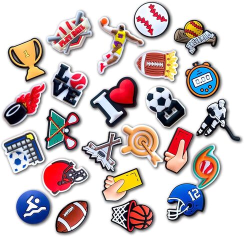 24PCS Sports Ball Shoe Decoration Charms for Clog, Baseball Football Basketball Charms Accessories for Kids Boy Girl Adult Men Women Party Favor in Saudi Arabia