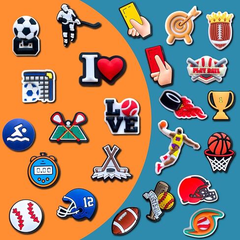 24PCS Sports Ball Shoe Decoration Charms for Clog, Baseball Football Basketball Charms Accessories for Kids Boy Girl Adult Men Women Party Favor in Saudi Arabia
