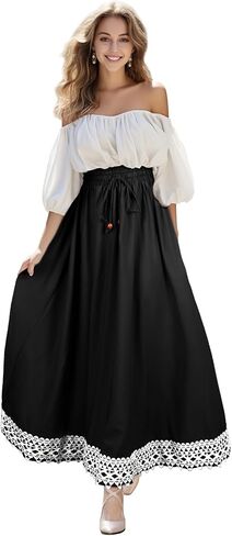 تنورة هوميلكس رينيسانس فير للنساء - مقاس كبير زي القرصان التنكري الفيكتوري طويل الحجم in Kuwait