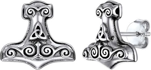 Silvora Norse Viking Jewelry Thor's Hammer Studs Sterling Silver Vintage Celtic Knot Wolf Head Stud Earrings for Women Men in Kuwait
