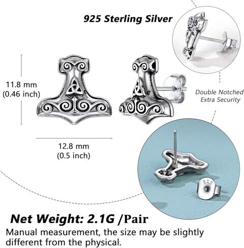 Silvora Norse Viking Jewelry Thor's Hammer Studs Sterling Silver Vintage Celtic Knot Wolf Head Stud Earrings for Women Men in Kuwait