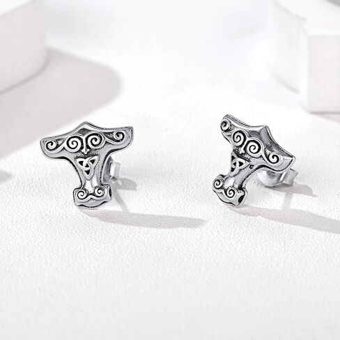 Silvora Norse Viking Jewelry Thor's Hammer Studs Sterling Silver Vintage Celtic Knot Wolf Head Stud Earrings for Women Men in Kuwait