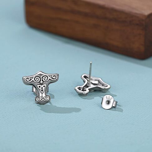 Silvora Norse Viking Jewelry Thor's Hammer Studs Sterling Silver Vintage Celtic Knot Wolf Head Stud Earrings for Women Men in Kuwait