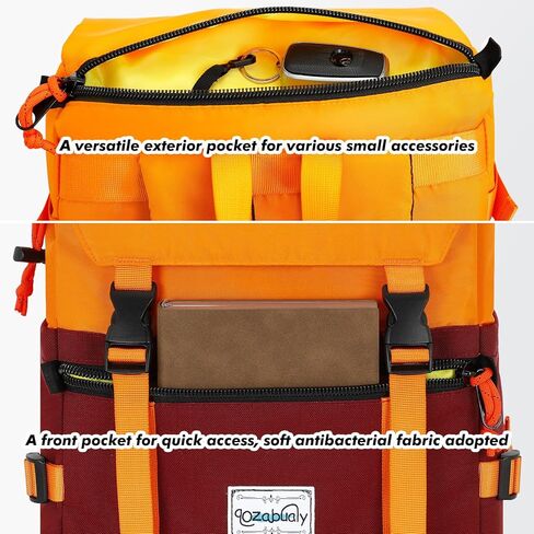 حقيبة ظهر Qozabauly Flap Vintage، حقيبة ظهر للكمبيوتر المحمول في الهواء الطلق سعة 25 لترًا حقيبة ظهر للكمبيوتر المحمول ذات سعة كبيرة تناسب كمبيوتر محمول مقاس 15.10 بوصة، حقيبة ظهر للسفر بمنطقة تخزين متعددة مع رباط in Kuwait