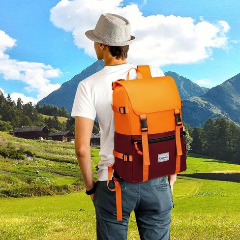 حقيبة ظهر Qozabauly Flap Vintage، حقيبة ظهر للكمبيوتر المحمول في الهواء الطلق سعة 25 لترًا حقيبة ظهر للكمبيوتر المحمول ذات سعة كبيرة تناسب كمبيوتر محمول مقاس 15.10 بوصة، حقيبة ظهر للسفر بمنطقة تخزين متعددة مع رباط in Kuwait