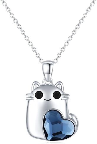 عقد بقلادة لطيفة على شكل قطة سمينة مع قلب كريستال لجلب الحظ السعيد من الفضة الاسترلينية عيار 925، هدايا مجوهرات عصرية للنساء والفتيات المراهقات والصديقة في عيد الميلاد والكريسماس ومحبي القطط in Kuwait