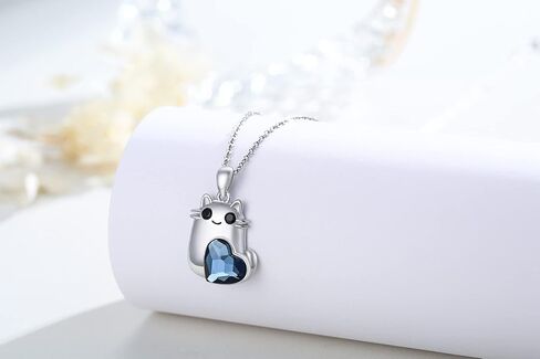 عقد بقلادة لطيفة على شكل قطة سمينة مع قلب كريستال لجلب الحظ السعيد من الفضة الاسترلينية عيار 925، هدايا مجوهرات عصرية للنساء والفتيات المراهقات والصديقة في عيد الميلاد والكريسماس ومحبي القطط in Kuwait