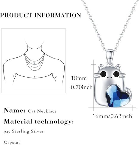 عقد بقلادة لطيفة على شكل قطة سمينة مع قلب كريستال لجلب الحظ السعيد من الفضة الاسترلينية عيار 925، هدايا مجوهرات عصرية للنساء والفتيات المراهقات والصديقة في عيد الميلاد والكريسماس ومحبي القطط in Kuwait