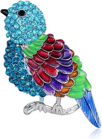 دبابيس بروش ملونة لطيفة على شكل ببغاء للنساء من سينفاك، دبابيس بروش عصرية من حجر الراين للنساء من خليط معدني من الستيل وحجر الراين, سبيكة صلب, حجر الراين in Kuwait