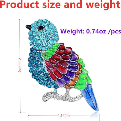 دبابيس بروش ملونة لطيفة على شكل ببغاء للنساء من سينفاك، دبابيس بروش عصرية من حجر الراين للنساء من خليط معدني من الستيل وحجر الراين, سبيكة صلب, حجر الراين in Kuwait