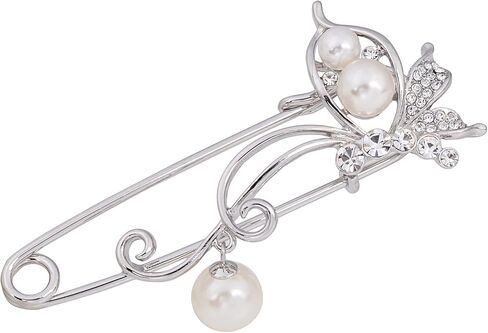 OBONNIE كريستال فراشة دبوس الأمان بروش مع قلادة اللؤلؤ سترة قبعة وشاح زهرة دبابيس المجوهرات in Kuwait