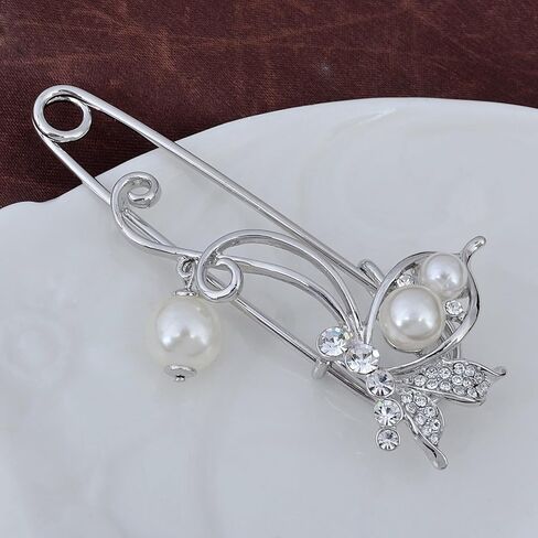 OBONNIE كريستال فراشة دبوس الأمان بروش مع قلادة اللؤلؤ سترة قبعة وشاح زهرة دبابيس المجوهرات in Kuwait