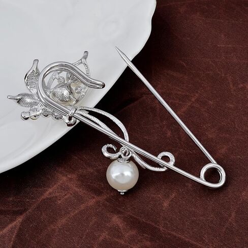 OBONNIE كريستال فراشة دبوس الأمان بروش مع قلادة اللؤلؤ سترة قبعة وشاح زهرة دبابيس المجوهرات in Kuwait