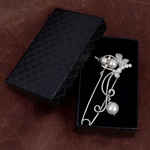 OBONNIE كريستال فراشة دبوس الأمان بروش مع قلادة اللؤلؤ سترة قبعة وشاح زهرة دبابيس المجوهرات in Kuwait