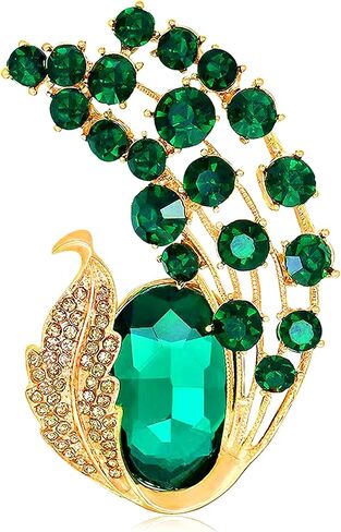 دبابيس بروش من الكريستال بتصميم ورقة شجر خضراء للنساء من سينفاك، دبوس بروش انيق ولامع، مصنوع من خليط معدني من الستيل والكريستال in Kuwait