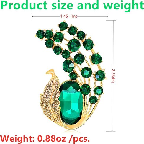 دبابيس بروش من الكريستال بتصميم ورقة شجر خضراء للنساء من سينفاك، دبوس بروش انيق ولامع، مصنوع من خليط معدني من الستيل والكريستال in Kuwait