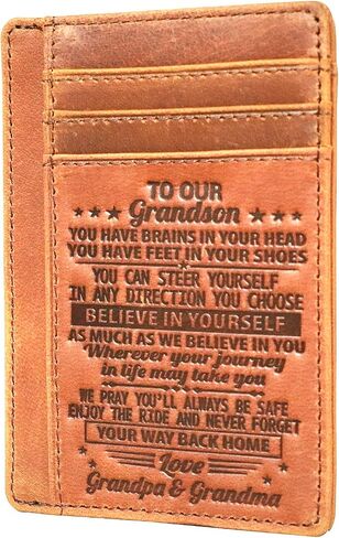 Leathrr Card Holder Wallet,Engraved Front Pocket Minimalist Leather Slim Card Case RFID Blocking Card Clip Wallet for Men. in Saudi Arabia