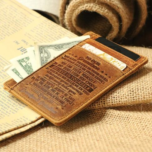 Leathrr Card Holder Wallet,Engraved Front Pocket Minimalist Leather Slim Card Case RFID Blocking Card Clip Wallet for Men. in Saudi Arabia