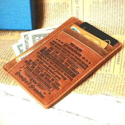 Leathrr Card Holder Wallet,Engraved Front Pocket Minimalist Leather Slim Card Case RFID Blocking Card Clip Wallet for Men. in Saudi Arabia